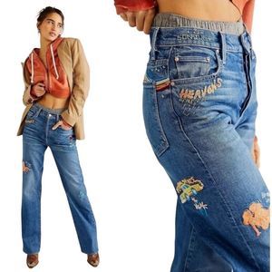 Mother The Rambler Sneak Embroidered Running With Scissors Straight Jeans 23 New